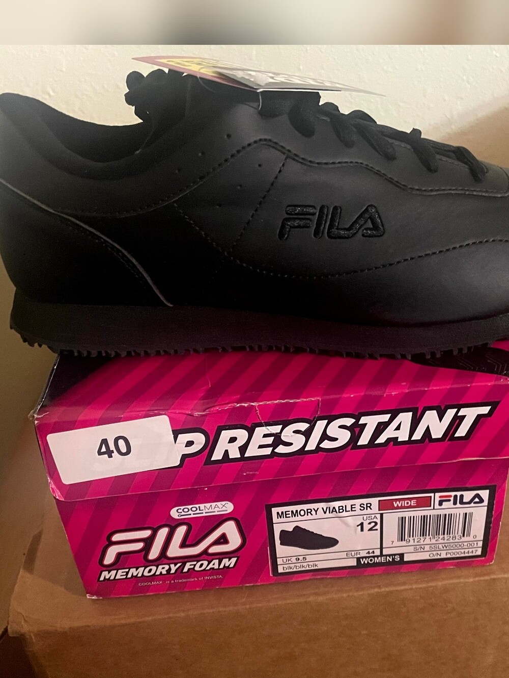 Fila Slip Resistant Memory Viable SX  SZ Womens 12W BLACK